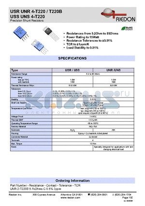 UNR4-T220 datasheet - Precision Shunt Resistors