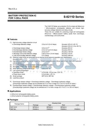 S-8211DAI-M5T1G datasheet - BATTERY PROTECTION IC FOR 1-CELL PACK