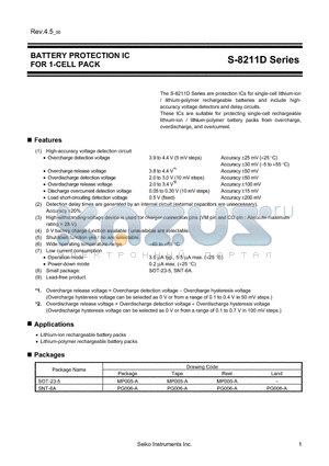 S-8211DAK-M5T1G datasheet - BATTERY PROTECTION IC FOR 1-CELL PACK
