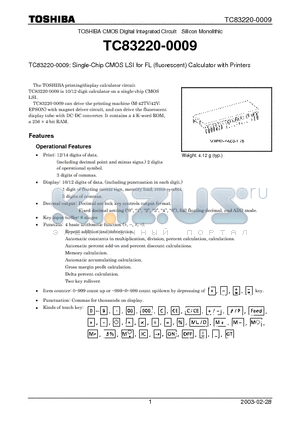 TC83220-0009 datasheet - TOSHIBA CMOS Digital Integrated Circuit Silicon Monolithic