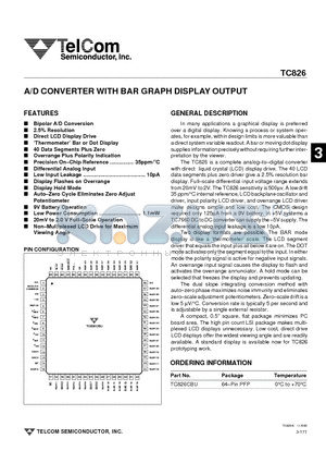 TC826 datasheet - A/D CONVERTER WITH BAR GRAPH DISPLAY OUTPUT