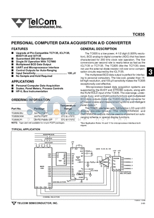 TC835CBU datasheet - PERSONAL COMPUTER DATA ACQUISITION A/D CONVERTER