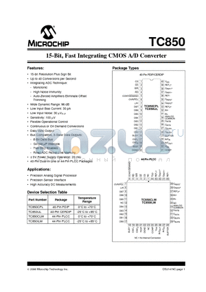 TC850 datasheet - 15-Bit, Fast Integrating CMOS A/D Converter