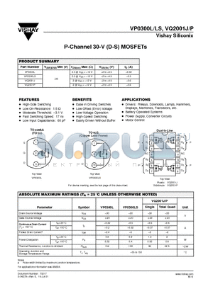 VP0300LS datasheet - P-Channel 30-V (D-S) MOSFETs