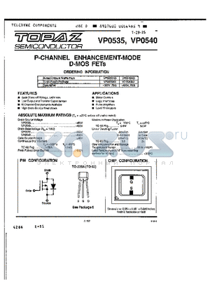 VP0535N3 datasheet - P-CHANNEL ENHANCEMENT MODE D MOS FETS