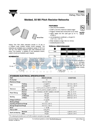 TOMC16031003AT5 datasheet - Molded, 50 Mil Pitch Resistor Networks