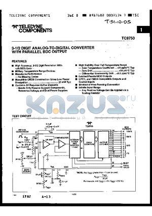 TC8750 datasheet - 3-1/2 DIGIT Analog-to-digital converter with parallel bdc output