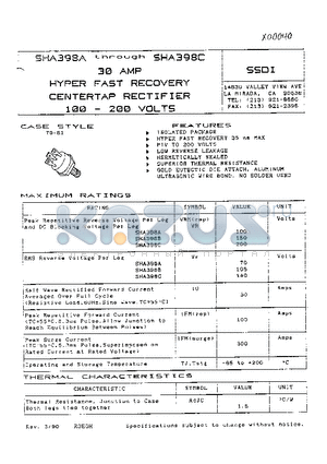 SHA398C datasheet - 30AMP 100-200VOLTS HYPER FAST RECOVERY CENTERTAP RECTIFIER