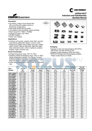 VP1-0190-R datasheet - Inductors and Transformers