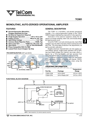 TC901 datasheet - MONOLITHIC, AUTO-ZEROED OPERATIONAL AMPLIFIER