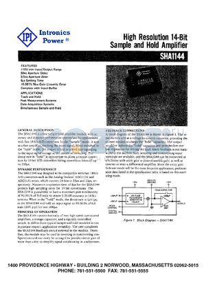 SHA1144 datasheet - High Resolution 14-Bit Sample and Hold Amplifier