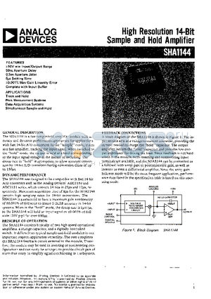 SHA1144 datasheet - HIGH RESOLUTION 14 BIT SAMPLE AND HOLD AMPLIFIER