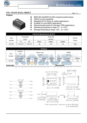 VP1197 datasheet - 10/100 BASE-TX VOICE OVER IP MAGNETICS