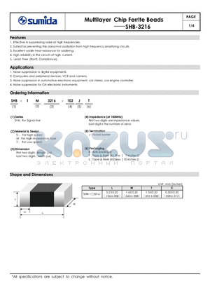 SHB-1M3216-301 datasheet - Multilayer Chip Ferrite Beads