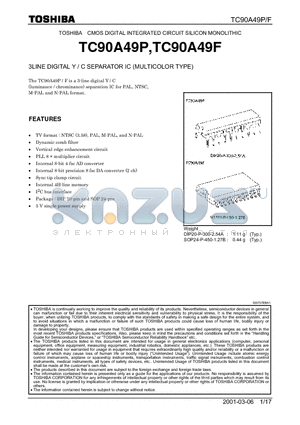 TC90A49F datasheet - 3LINE DIGITAL Y / C SEPARATOR IC (MULTICOLOR TYPE)