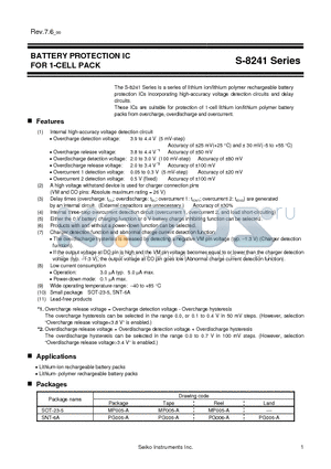 S-8241ADGMC-GDGT2G datasheet - BATTERY PROTECTION IC FOR 1-CELL PACK