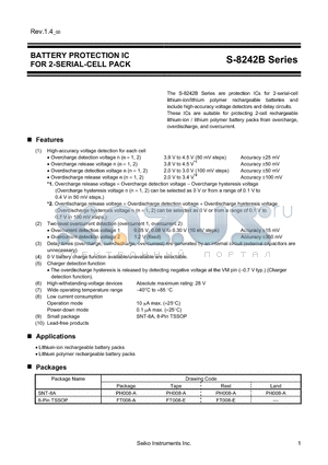 S-8242BAE-I8T1G datasheet - BATTERY PROTECTION IC FOR 2-SERIAL-CELL PACK