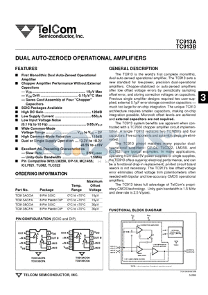 TC913A datasheet - DUAL AUTO-ZEROED OPERATIONAL AMPLIFIERS