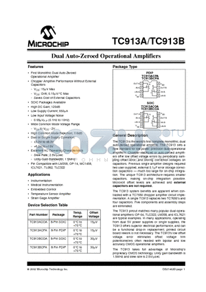 TC913A datasheet - Dual Auto-Zeroed Operational Amplifiers