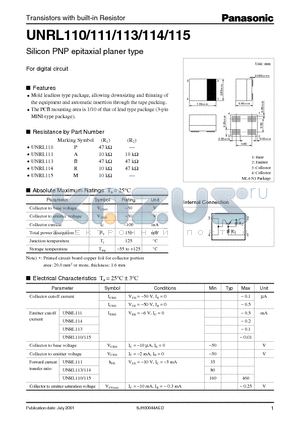 UNRL110 datasheet - Silicon PNP epitaxial planer type