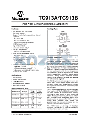 TC913ACOA datasheet - Dual Auto-Zeroed Operational Amplifiers