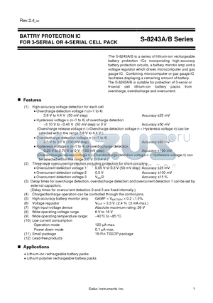 S-8243BAEFT-TB-G datasheet - BATTRY PROTECTION IC FOR 3-SERIAL OR 4-SERIAL CELL PACK