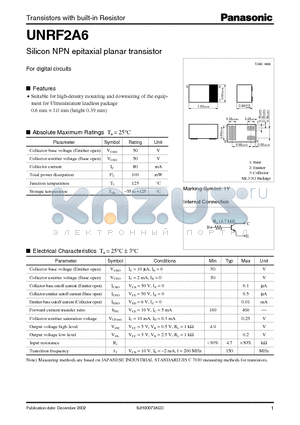 UNRF2A6 datasheet - Silicon NPN Epitaxial Planar Transistor For Digital Circuits