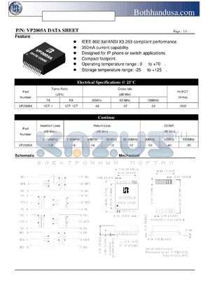 VP2005A datasheet - 10/100 BASE-TX VOICE OVER IP MAGNETICS