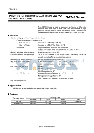 S-8244AACFN-CECT2G datasheet - BATTERY PROTECTION IC FOR 1-SERIAL TO 4-SERIAL-CELL PACK (SECONDARY PROTECTION)