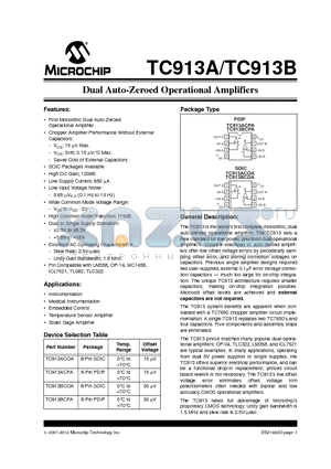 TC913BCOA datasheet - Dual Auto-Zeroed Operational Amplifiers