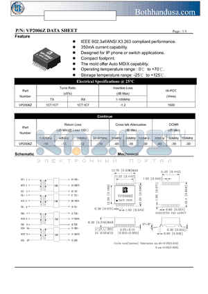 VP2006Z datasheet - 10/100 BASE-TX VOICE OVER IP MAGNETICS