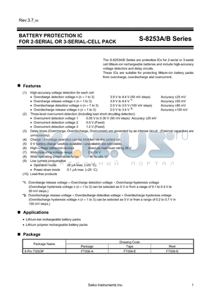 S-8253B datasheet - BATTERY PROTECTION IC FOR 2-SERIAL OR 3-SERIAL-CELL PACK