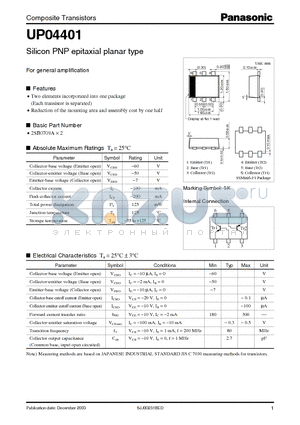 UP04401 datasheet - Silicon PNP epitaxial planar type