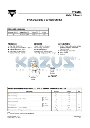 VP2410L datasheet - P-Channel 240-V (D-S) MOSFET