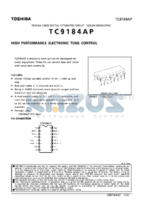 TC9184AP datasheet - HIGH PERFORMANCE ELECTRONIC TONE CONTROL