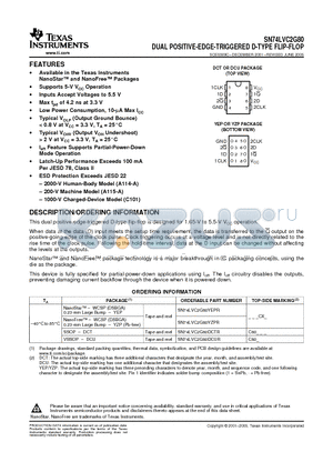 SN74LVC2G80DCURE4 datasheet - DUAL POSITIVE-EDGE-TRIGGERED D-TYPE FLIP-FLOP