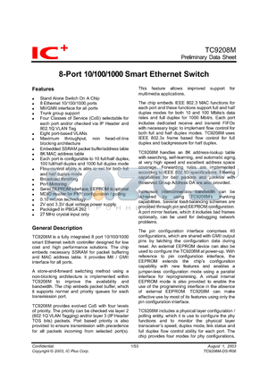 TC9208M datasheet - 8-Port 10/100/1000 Smart Ethernet Switch