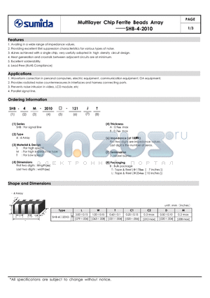 SHB-4M-2010B-121JL datasheet - Multilayer Chip Ferrite Beads Array