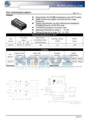 VP3119 datasheet - 10/100 BASE-TX VOICE OVER IP MAGNETICS