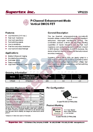 VP5225 datasheet - P-Channel Enhancement-Mode Vertical DMOS FET