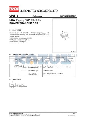 UP2518G-AE3-R datasheet - LOW VCE(SAT) PNP SILICON POWER TRANSISTORS