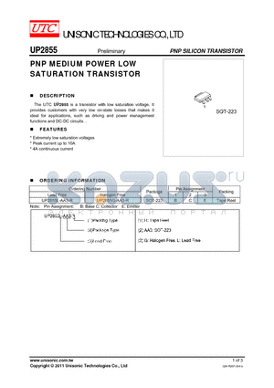 UP2855G-AA3-R datasheet - PNP MEDIUM POWER LOW SATURATION TRANSISTOR