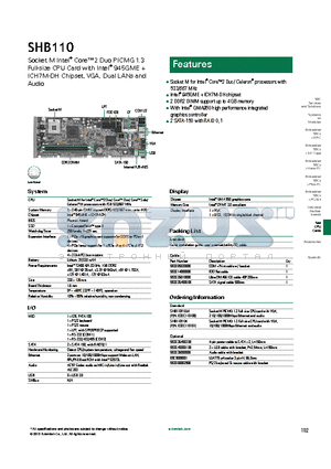 SHB110 datasheet - 2 SATA-150 with RAID 0, 1