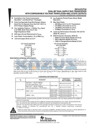 SN74LVC2T45DCURE4 datasheet - DUAL BIT DUAL SUPPLY BUS TRANSCEIVER WITH CONFIGURABLE VOLTAGE TRANSLATION AND 3-STATE OUTPUTS