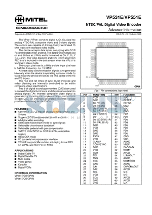 VP531ECGGP1N datasheet - NTSC/PAL Digital Video Encoder