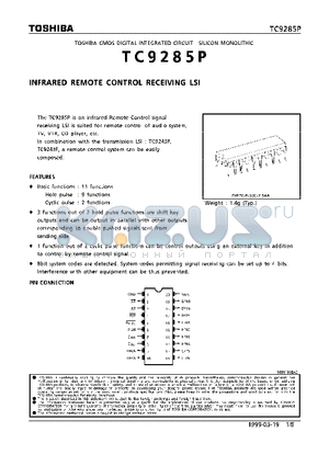 TC9285P datasheet - INFRARED REMOTE CONTROL RECEIVING LSI