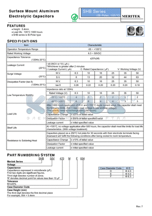 SHB50V470ME054 datasheet - Surface Mount Aluminum Electrolytic Capacitors