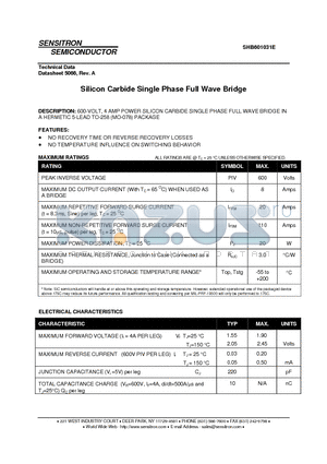 SHB601031E datasheet - Silicon Carbide Single Phase Full Wave Bridge