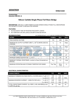 SHB601052E datasheet - Silicon Carbide Single Phase Full Wave Bridge