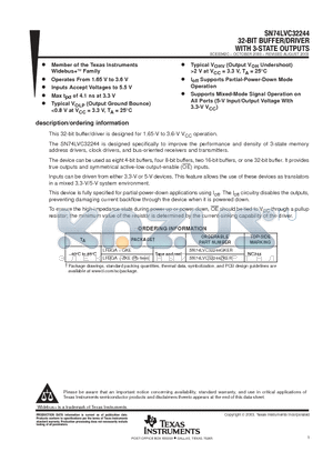 SN74LVC32244 datasheet - 32 BIT BUFFER /DRIVER WITH 3 STATE OUTPUTS